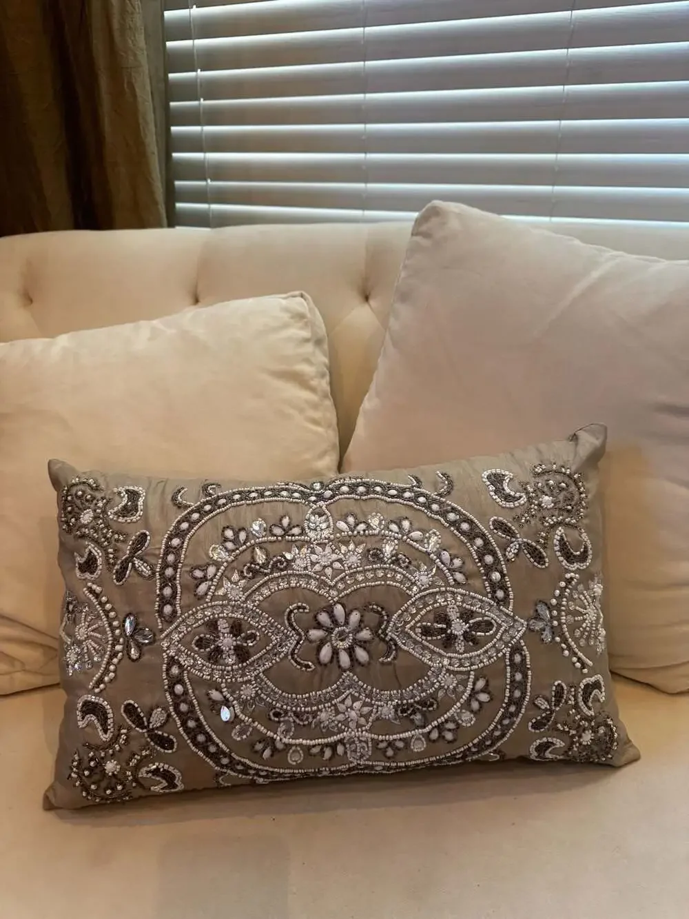 Pier 1 Imports Beaded and Sequined Lumbar Decorative Pillow 15x9